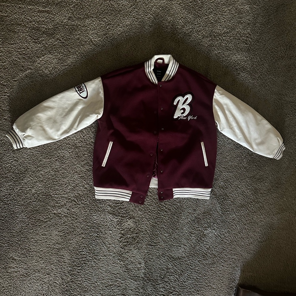 Burgundy and cream Varsity Jacket